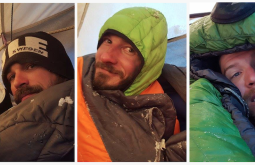 Pedro, Jovani e Maximo acordando a 31 graus abaixo de zero, manhã de ataque ao cume do Monte Parofes - Foto de Maximo Kausch