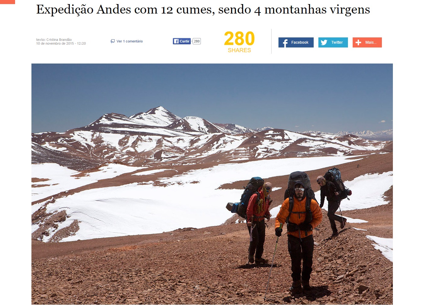 Expedição Andes completa a marca de 12 cumes sendo 4 montanhas virgens